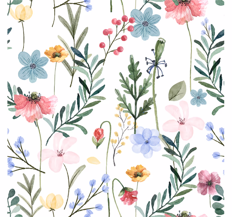 Papier peint salon dessin fleurs et plantes - TenStickers