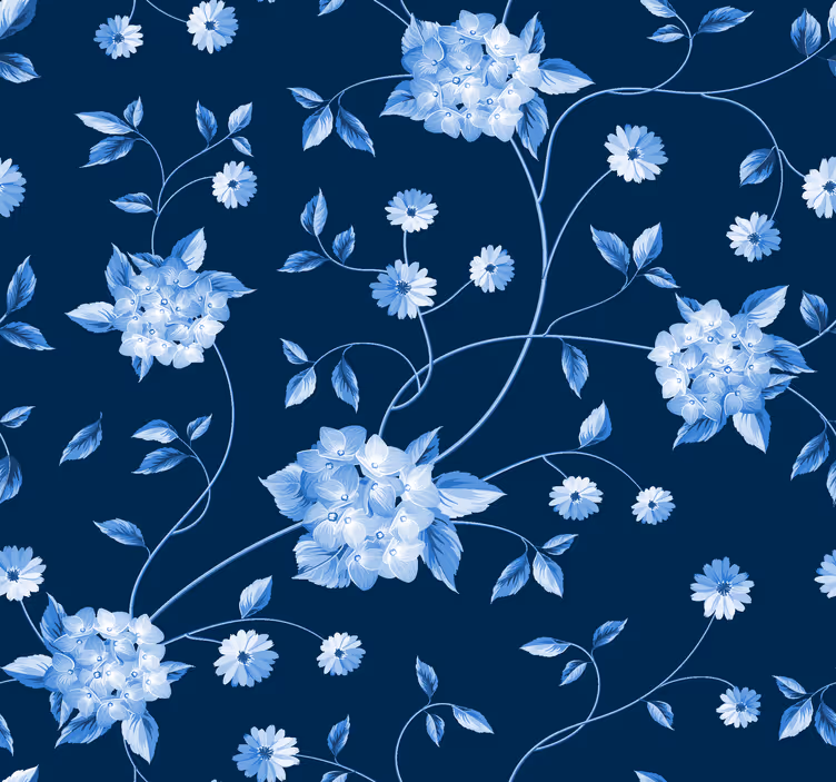 Papier peint bleu foncé fleurs et plantes - TenStickers
