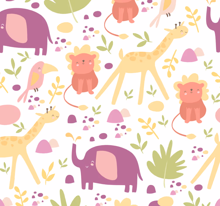 Papier peint chambre bébé motif d'heureux animaux - TenStickers