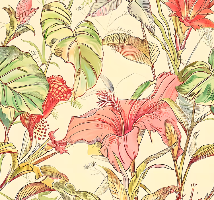 Papier peint feuillage motif de fleurs anglaises - TenStickers
