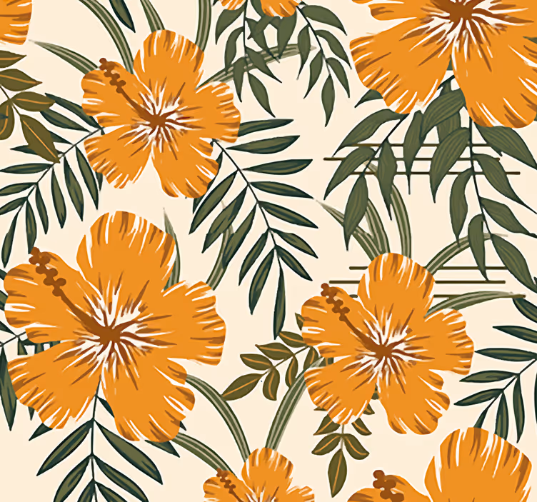 Papier peint floral motif d'hibiscus - TenStickers