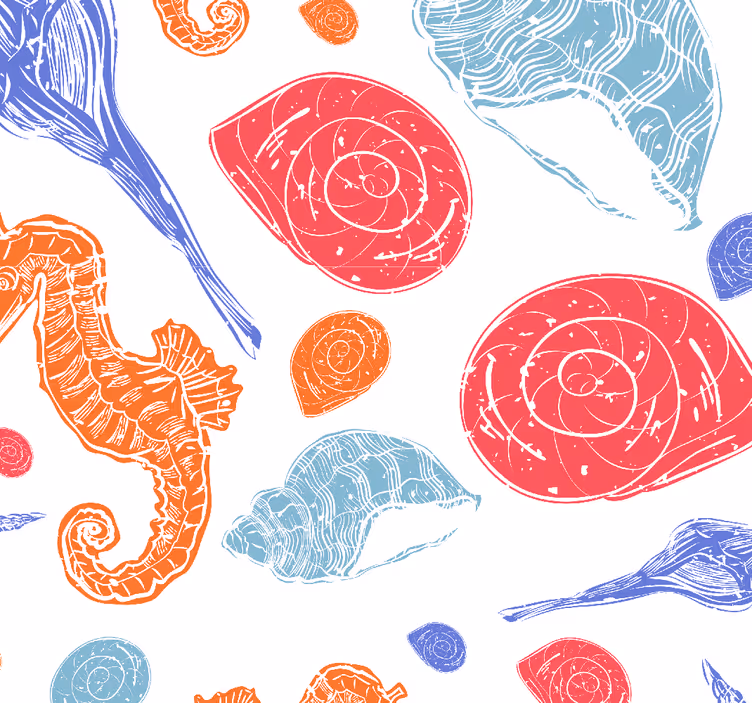 Papier peint poissons motif coquillage hippocampe - TenStickers