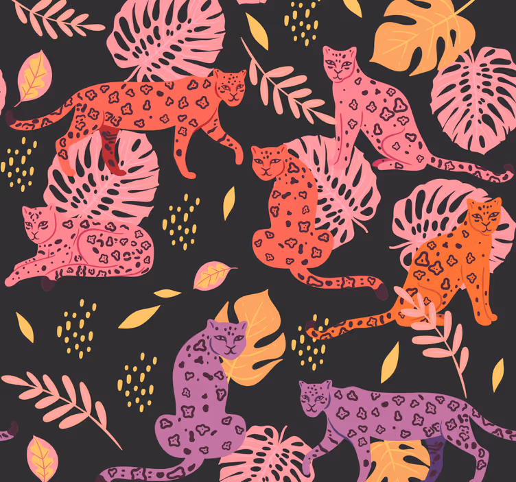 Papier peint animaux motif de la faune tropicale tons rose - TenStickers