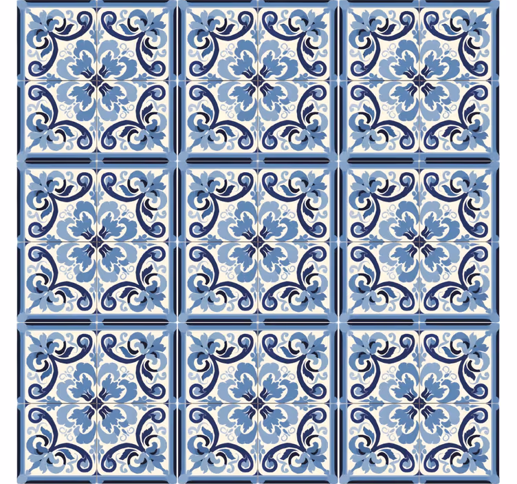 Papier peint carreaux de ciment motif floral bleu et blanc - TenStickers