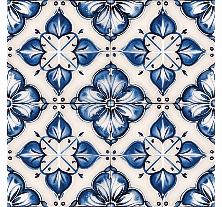 Papier peint carreaux de ciment motif floral bleu - TenStickers