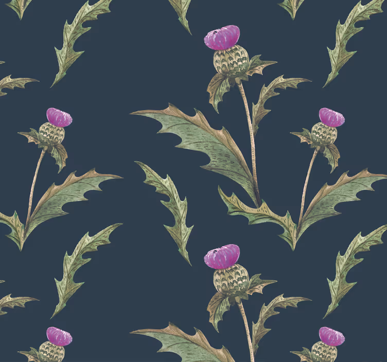 Papier peint fleur Chardon écossais vert et violet - TenStickers