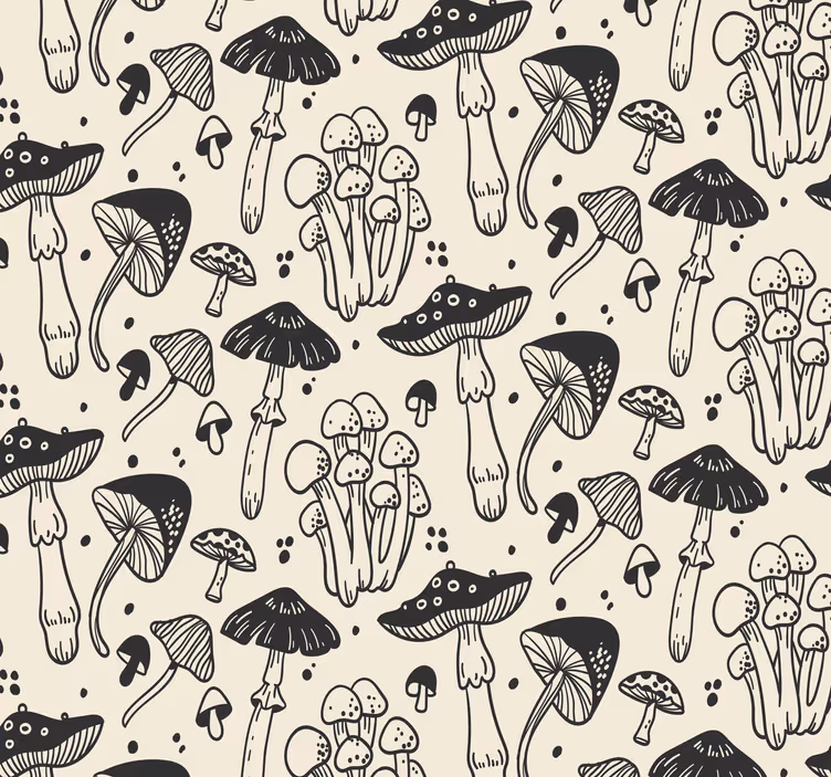 Papier peint salon beige motif champignons - TenStickers