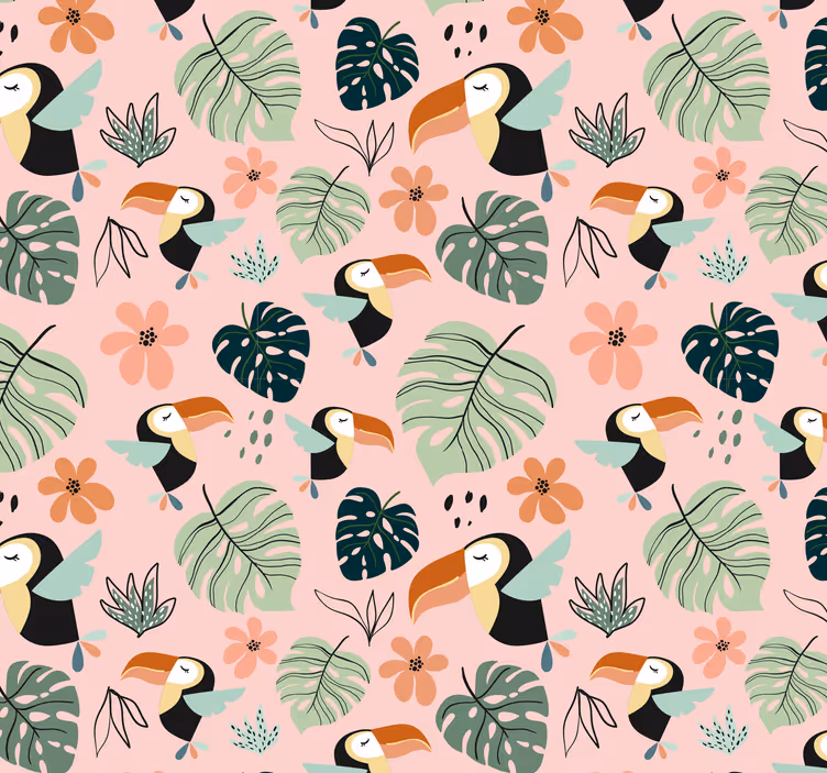 Papier peint enfant Plante et oiseau de la jungle - TenStickers