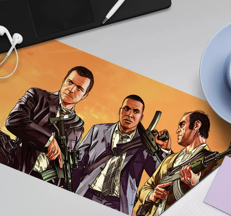 Mouse pad gamer affrontement entre trois personnages - TenStickers
