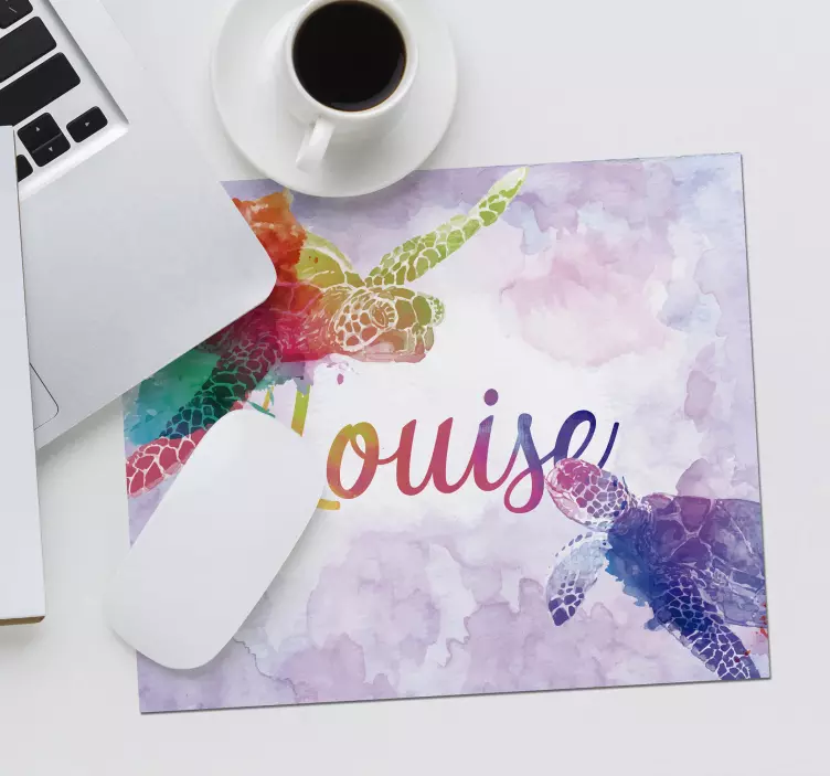 Tapis de souris de tortues colorées avec prénom - TenStickers