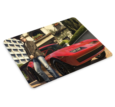 Mouse pad gamer personnage à côté d'un véhicule rouge - TenStickers