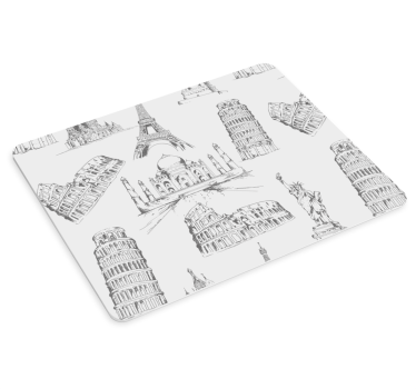 Mouse pad carte du monde croquis de monuments célèbres - TenStickers