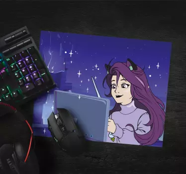 Mouse pad animé fille utilisant une tablette - TenStickers