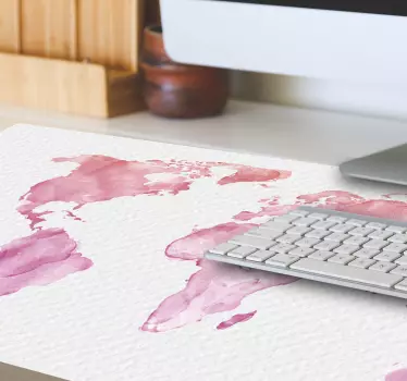 Mouse pad carte du monde aquarelle rose - TenStickers