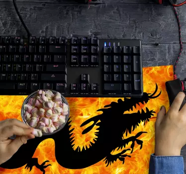 Mouse pad gamer silhouette de dragon de feu - TenStickers