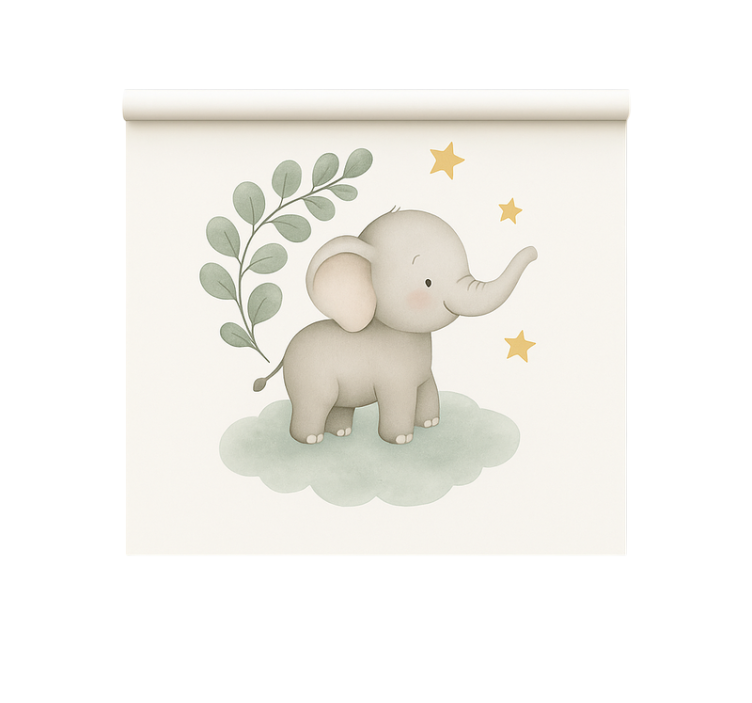 Toile fenêtre nordique éléphant bébé nuage personnalisable - TenStickers
