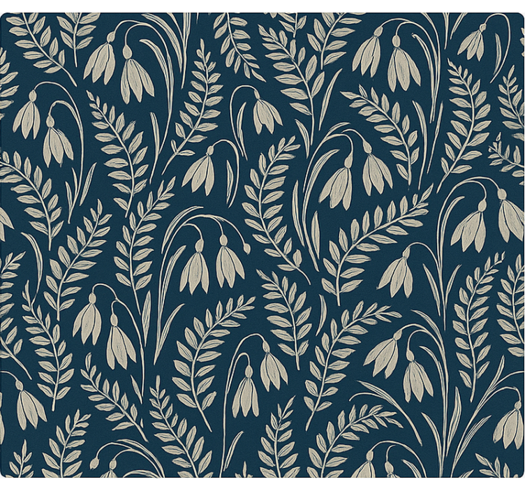 Toile fenêtre nordique fleurs perce-neige beige marine - TenStickers