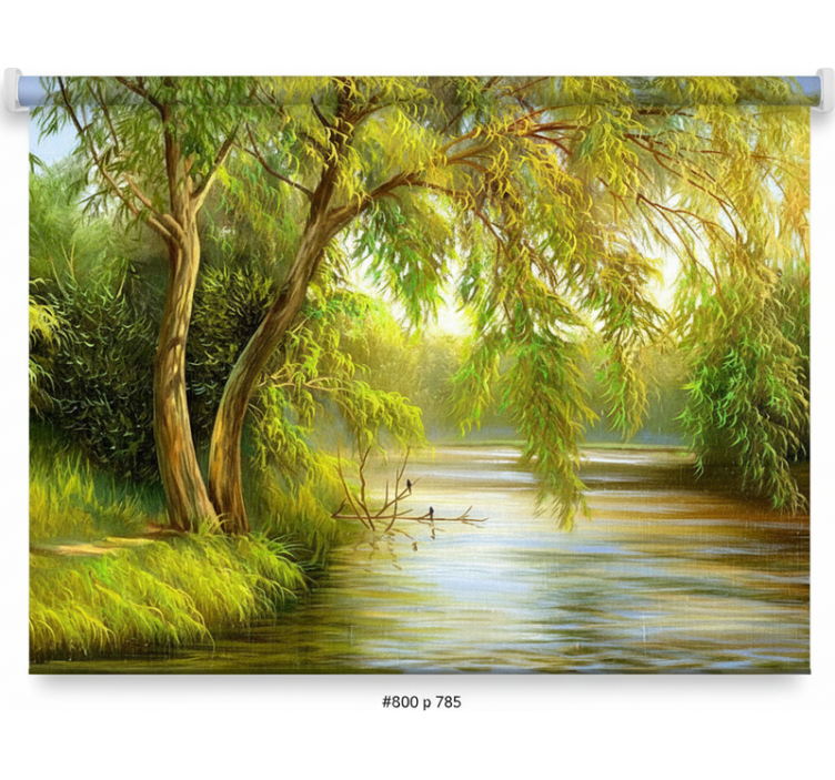 Toile fenêtre arbre saule de la rivière sereine - TenStickers