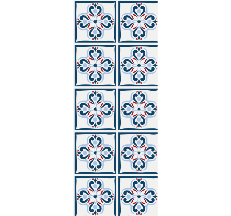 Toile fenêtre cuisine carrelage portugais bleu et rouge - TenStickers