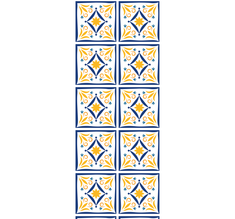 Toile fenêtre cuisine carreaux portugais bleus et jaunes - TenStickers