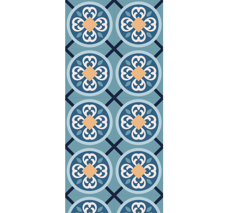 Toile fenêtre cuisine carrelage portugais bleu mer - TenStickers