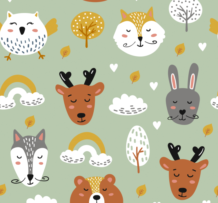 Toile fenêtre chambre enfant animaux de la forêt scandinave - TenStickers