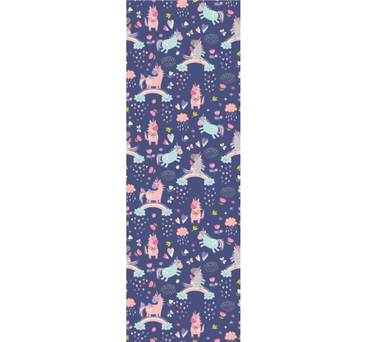 Toile fenêtre chambre enfant licornes colorées arc-en-ciel - TenStickers