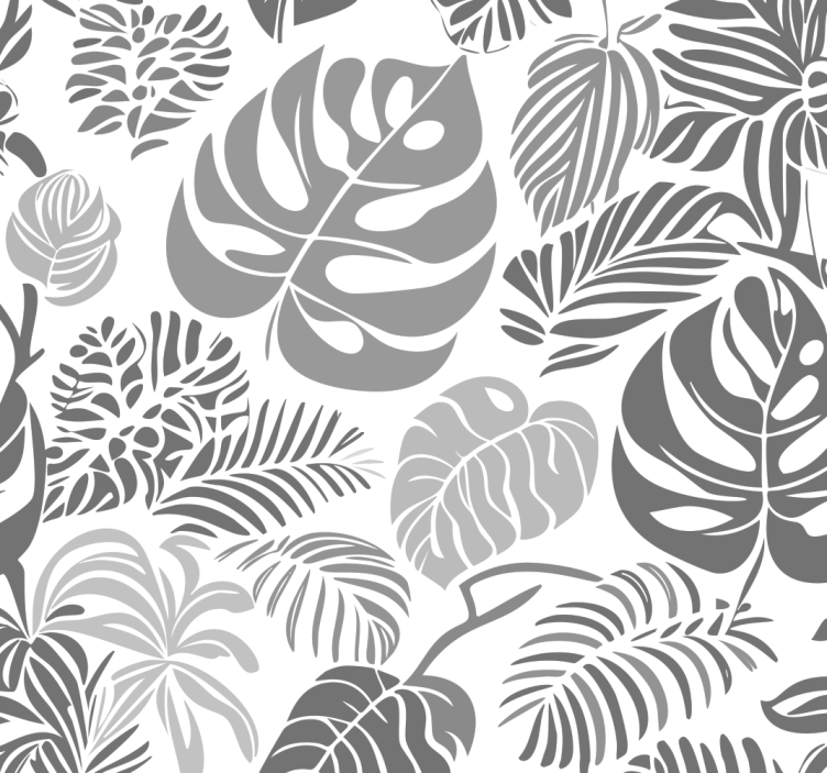 Toile fenêtre gris feuilles de monstera - TenStickers