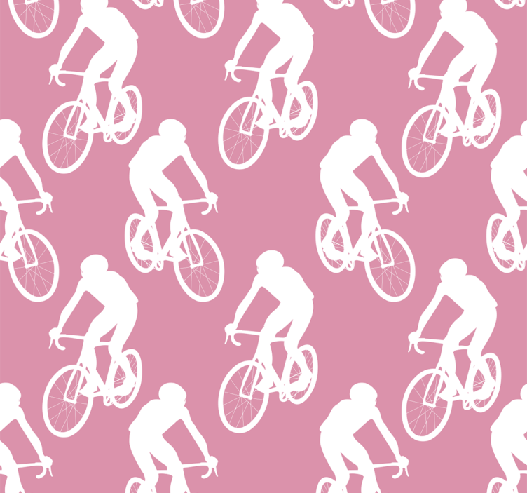 Toile fenêtre rose motif cyclistes blancs - TenStickers