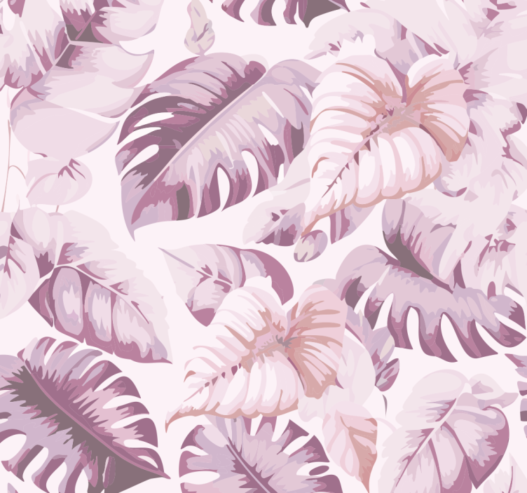 Toile fenêtre rose grandes feuilles tropicales - TenStickers