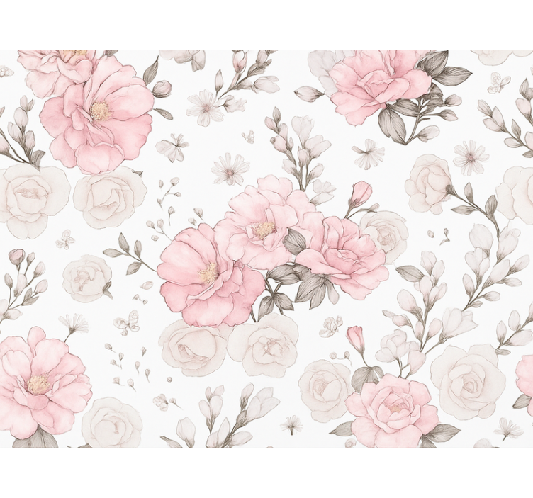 Toile fenêtre rose design floral gris et rose - TenStickers