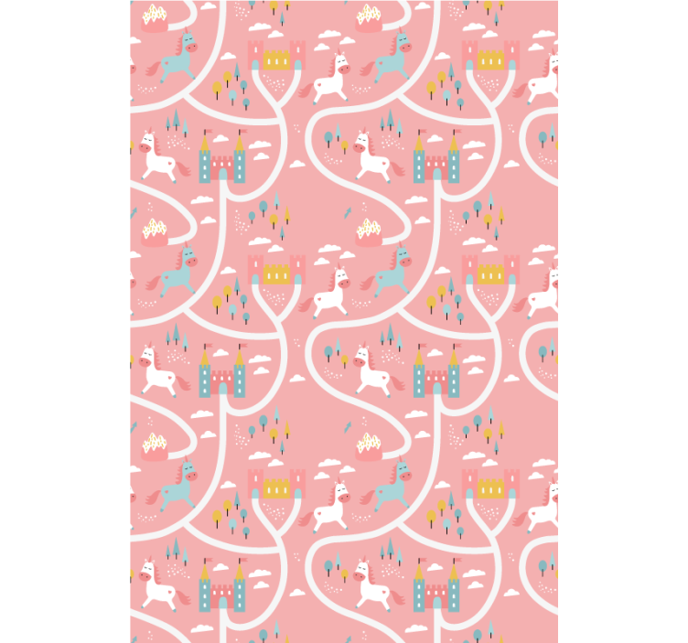 Toile fenêtre rose châteaux et licornes - TenStickers