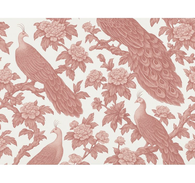 Toile fenêtre rose motif paons roses - TenStickers