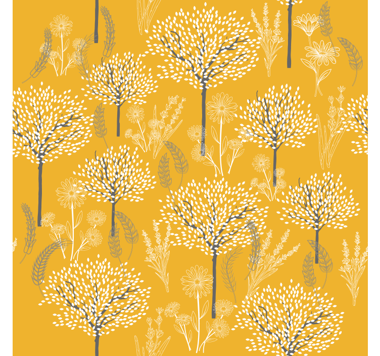 Toile fenêtre jaune motif arbres - TenStickers