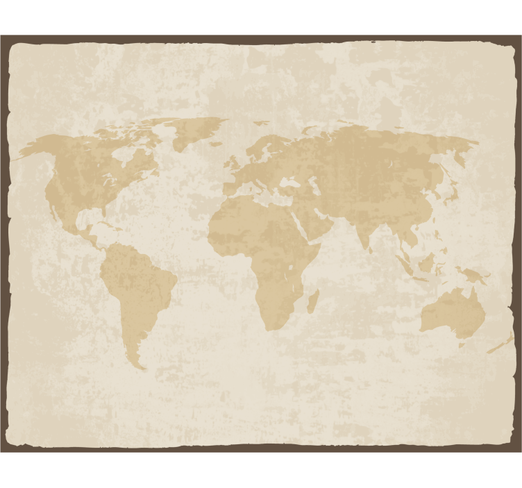 Toile fenêtre salon carte du monde vintage blanc beige - TenStickers