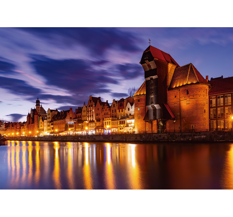 Toile fenêtre bleu gdańsk la nuit - TenStickers