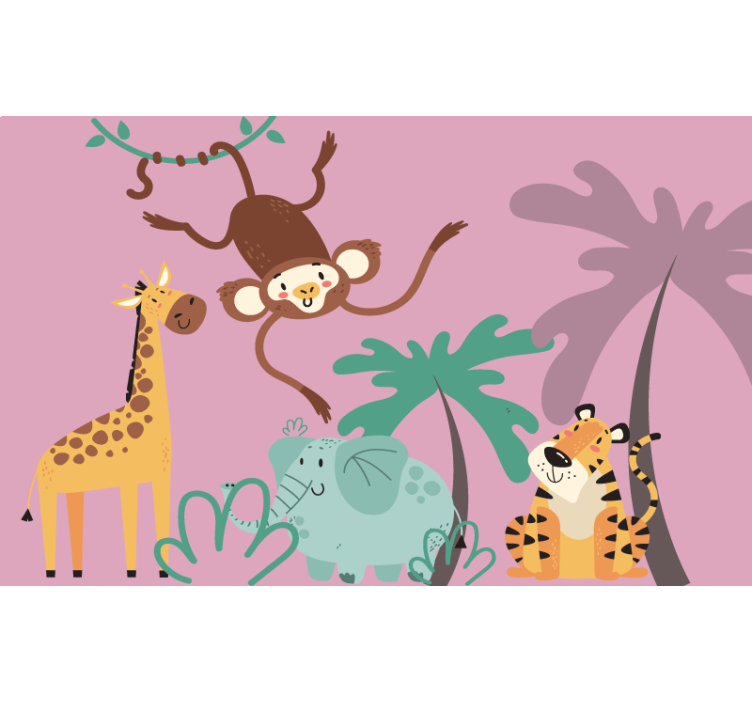 Toile fenêtre violet animaux de safari colorés - TenStickers