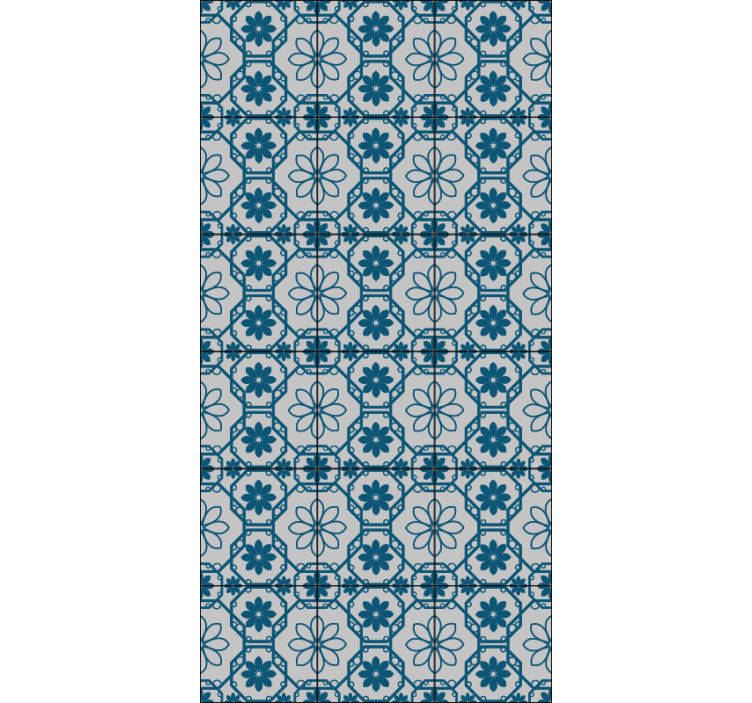 Toile fenêtre bleu carreau mosaïque florale - TenStickers