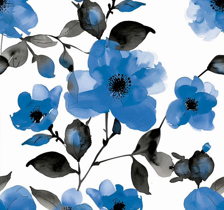 Toile fenêtre bleu motif de coquelicots bleu - TenStickers
