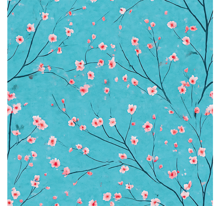Toile fenêtre bleu fleurs de cerisier turquoise - TenStickers