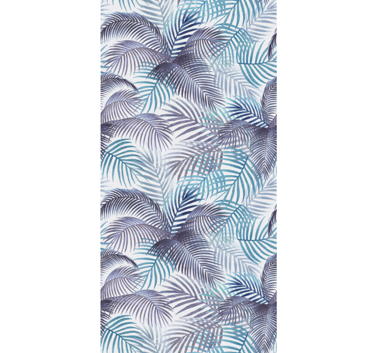 Toile fenêtre bleu palmiers et feuilles - TenStickers
