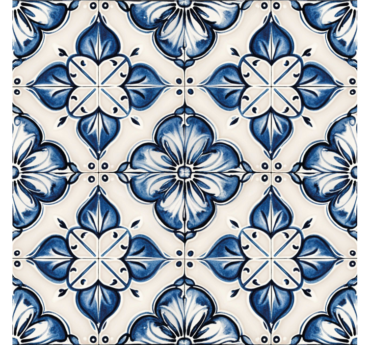 Toile fenêtre bleu motif floral bleu - TenStickers
