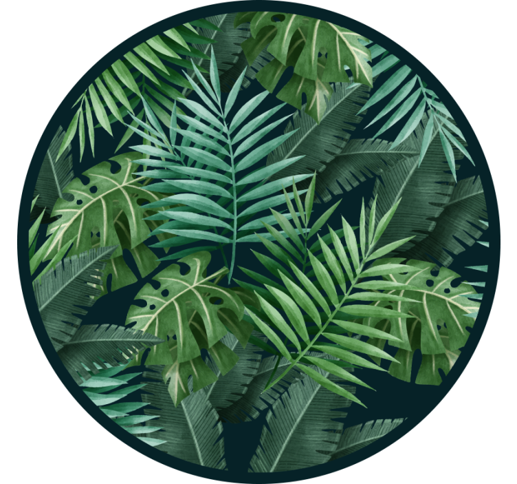 Toile fenêtre vert feuilles exotiques circulaires - TenStickers
