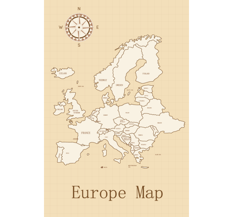 Toile fenêtre carte du monde europe sur fond beige - TenStickers