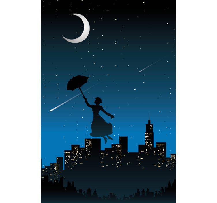 Toile fenêtre série et film vol parapluie silhouette - TenStickers