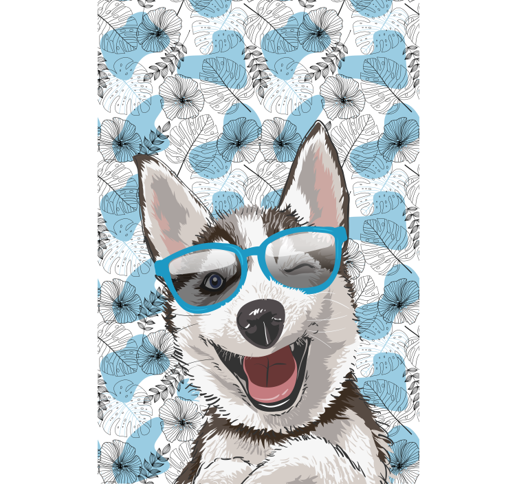 Toile fenêtre animaux chien souriant avec des lunettes - TenStickers