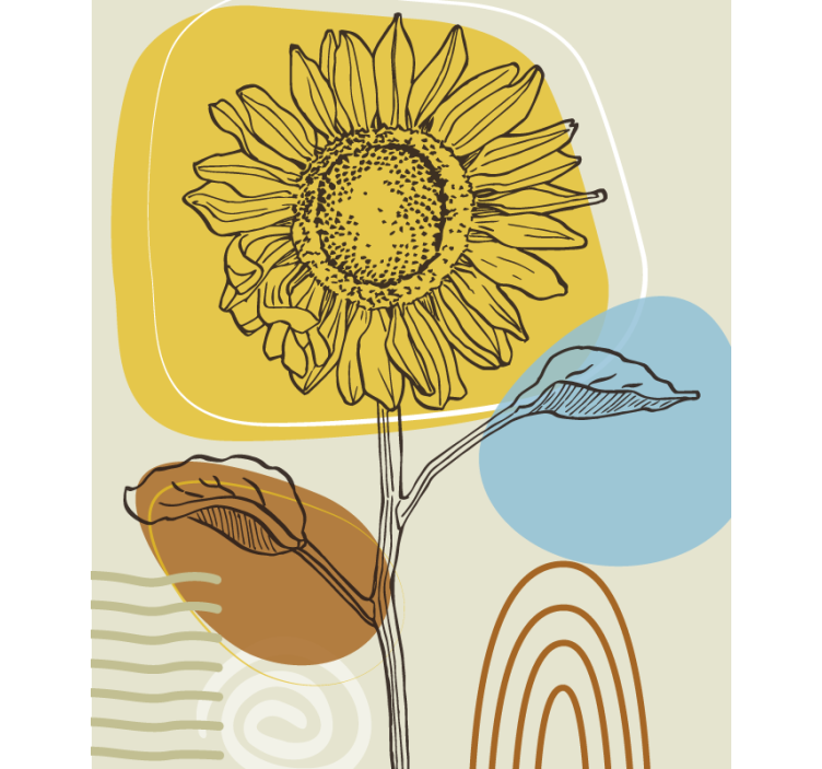 Toile fenêtre fleurs et plantes tournesol avec des cercles - TenStickers