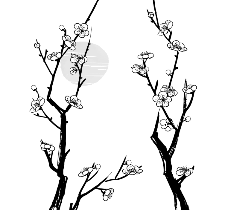 Toile fenêtre fleurs et plantes branches en fleurs - TenStickers