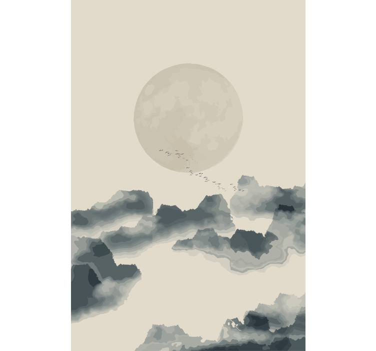 Toile fenêtre moderne paysage nuageux au clair de lune - TenStickers