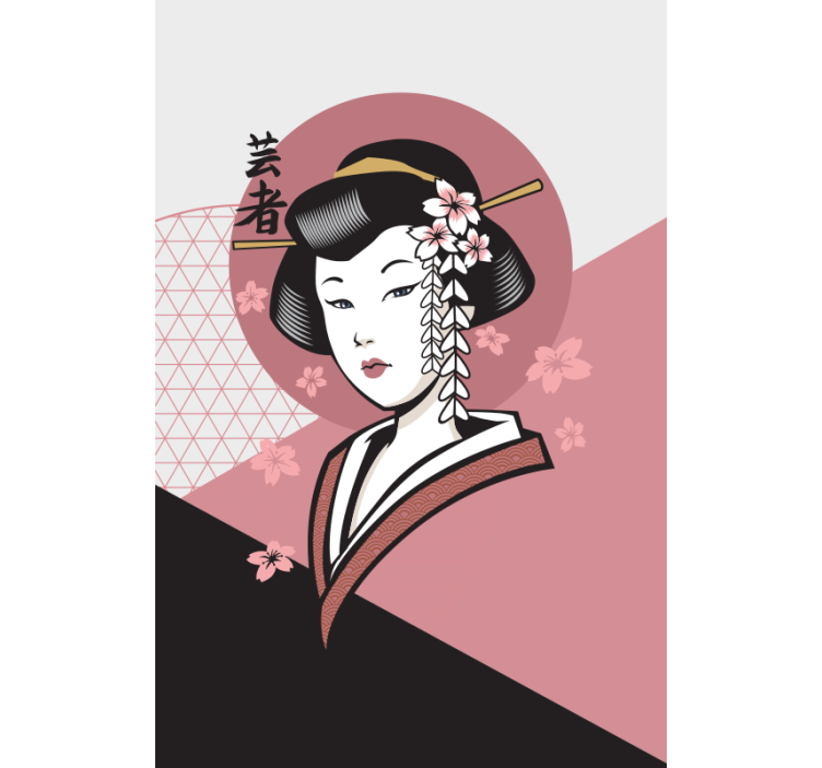 Toile fenêtre dessin femme japonaise élégante - TenStickers